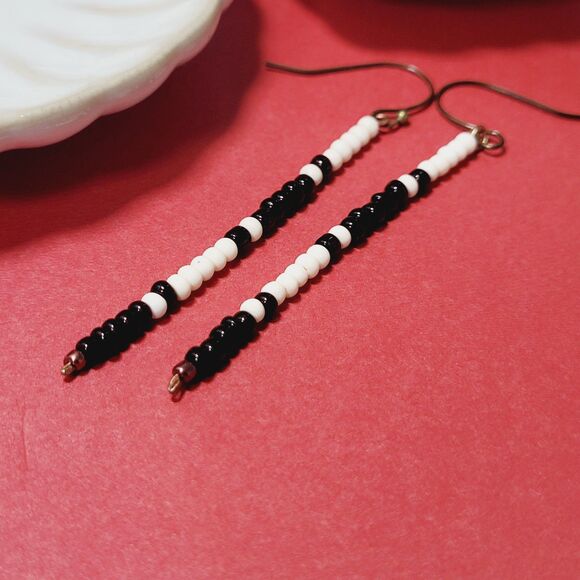 seed bead earrings 682#mfs Seed Beaded minimalist stick earrings sweater stripes - Picture 5 of 5